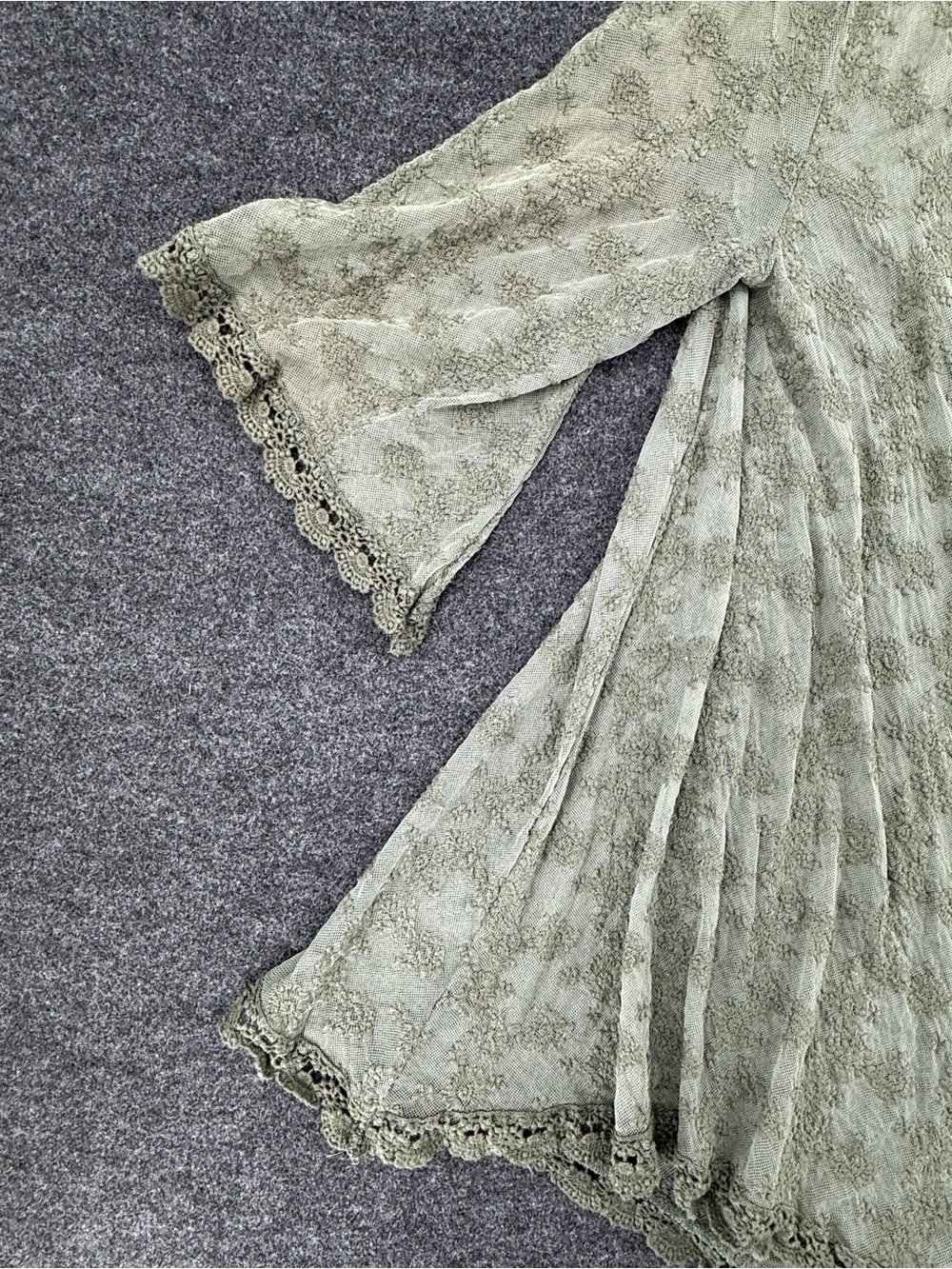 Boho Forest Fairy Blue Rain Olive Green Lace Open Front Cardigan - Picture 2 of 6